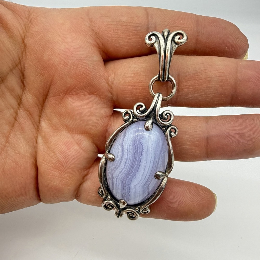 Carolyn Pollack Relios 925 Sterling Silver Blue Lace Agate Enhancer Pendant Larg